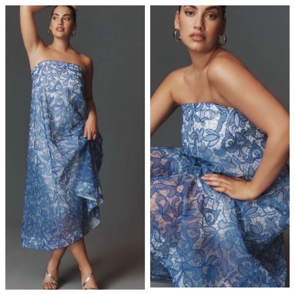 NWT Anthropologie Strapless EmbroideredAll-Over- Lace Midi Dress S